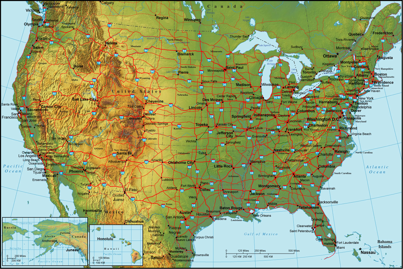 Map of United States and Vicinity - Tabloid Size