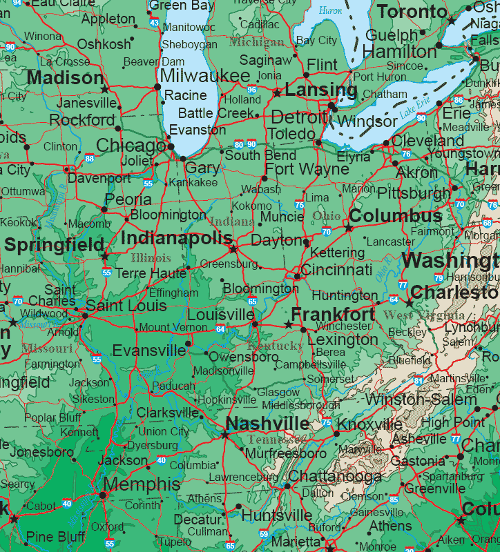 The Midwest map includes Illinois, Indiana, Ohio, Kentucky, and Tennessee, 