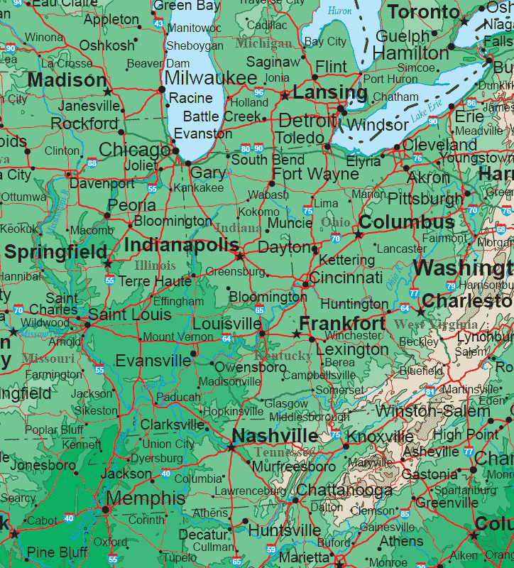 map of kentucky and tennessee. The Midwest map includes Illinois, Indiana, Ohio, Kentucky, and Tennessee, 