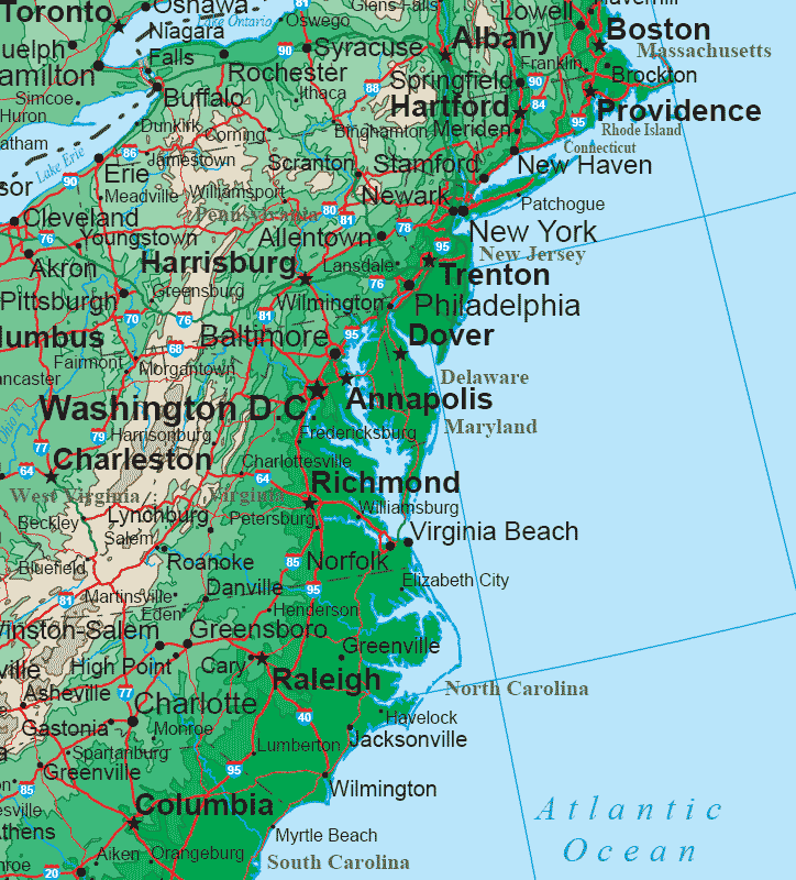 The Middle Atlantic map includes the states of New Jersey, Pennsylvania, 