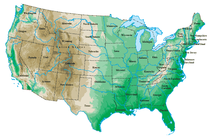 United States Map Topographical Map