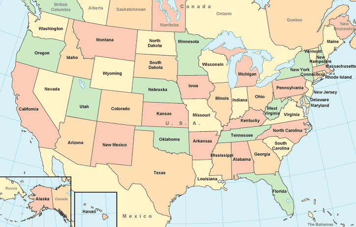 United States Map - Color Map With Surrounding Areas