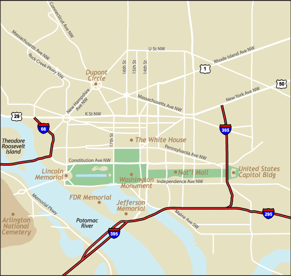 washington dc map - united states capital city map