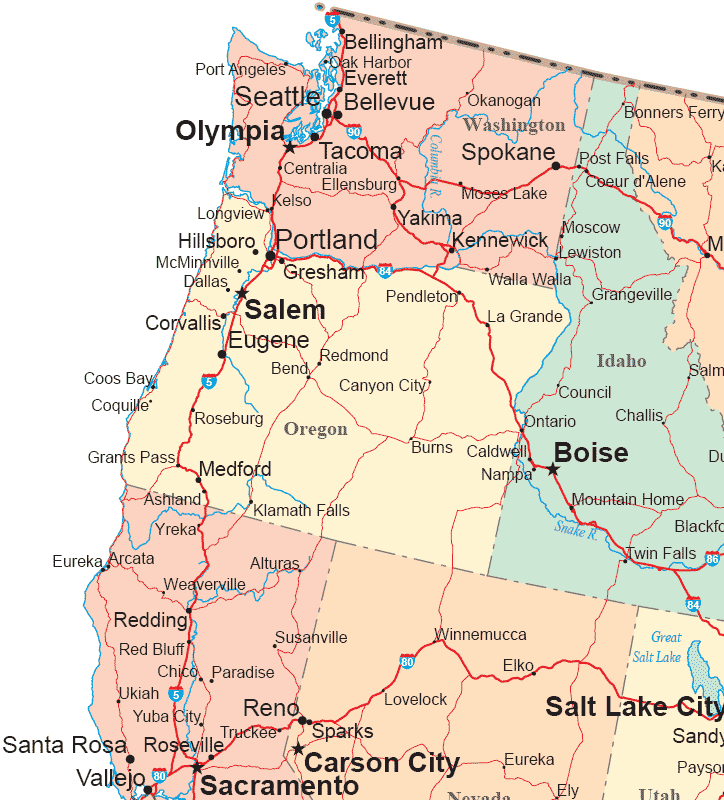 Northwest Usa Map With Cities Northwestern States Road Map