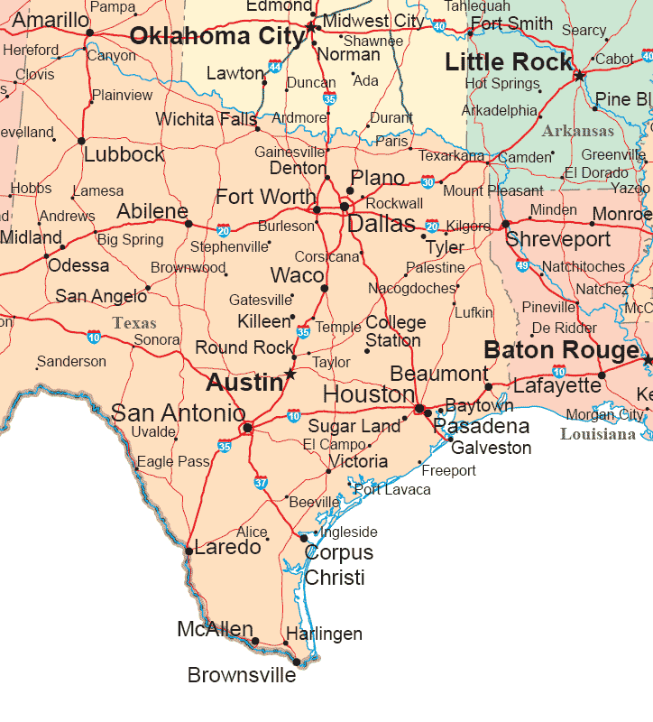 Map of Louisiana, Mississippi, and Arkansas. - The Portal to Texas