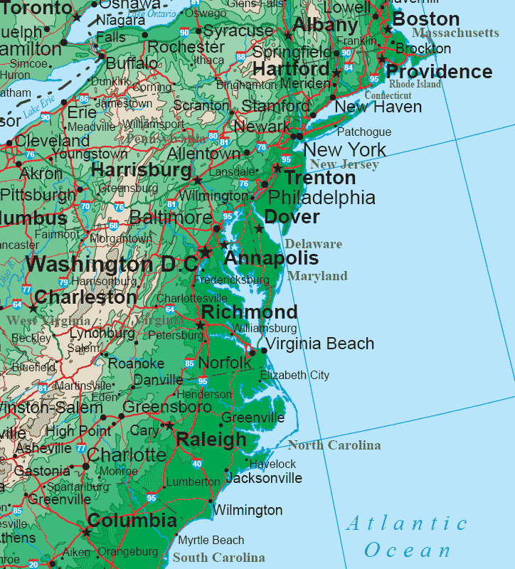 Mid Atlantic States Topo Map