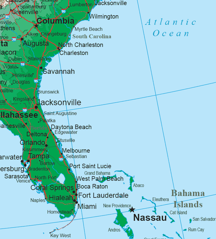 Map Of Florida And South Carolina Southeastern States Topo Map