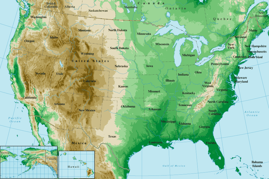 topographical map of the United States