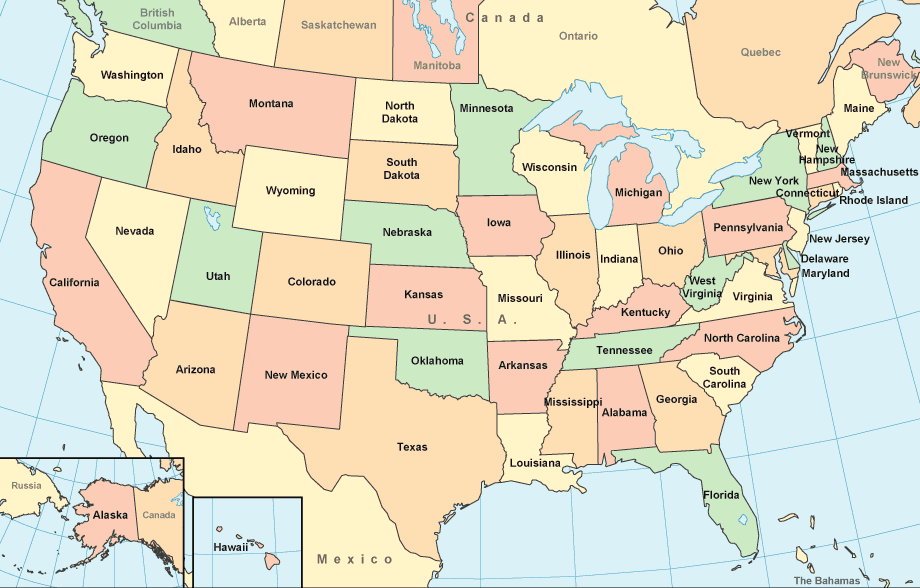 color outline map of united states