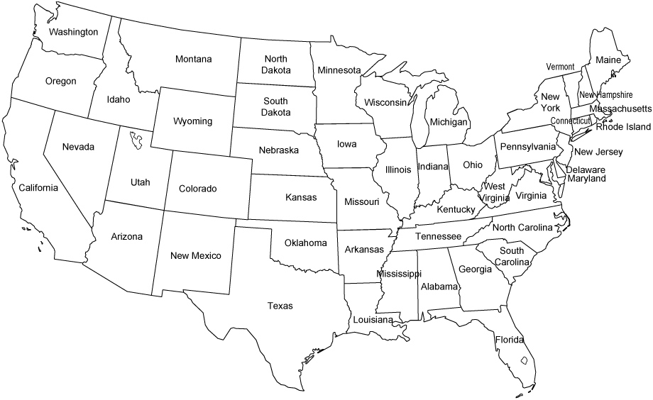 black and white outline map of contiguous united states