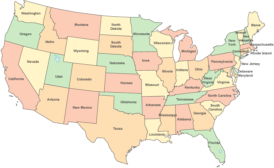 black and white outline map of contiguous united states