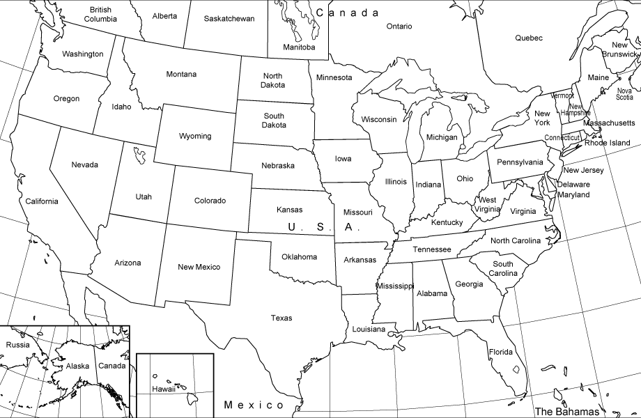black and white outline map of united states